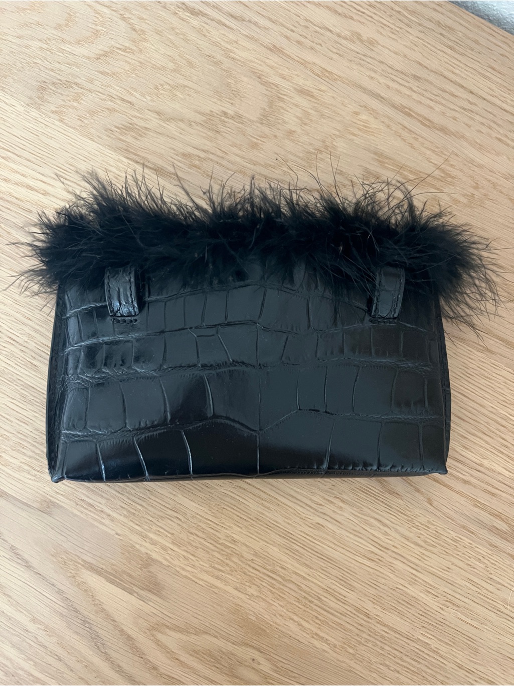 Chylak Black Croc Leather Feather Trim Mini Crossbody Bag — image 3 of 4